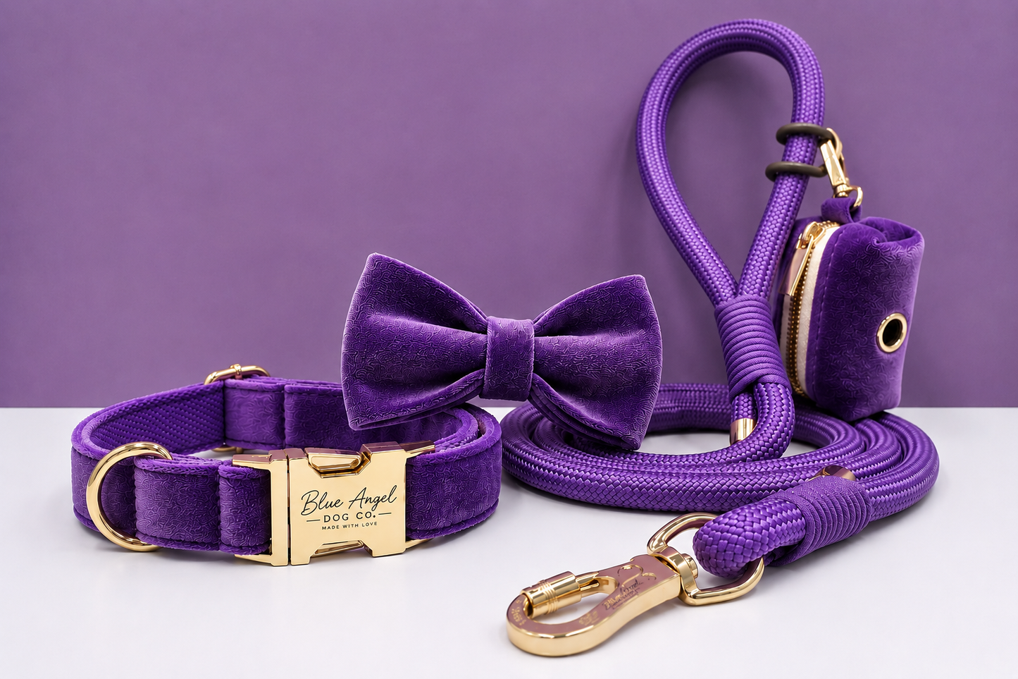 Velvet Collar & Leash Set with Bow Tie