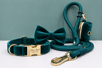 Velvet Collar & Leash Set with Bow Tie